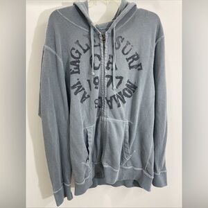 American Eagle Xl Hoodie Gray Full Zip Surf Muscle Preppy school Sweater 1977